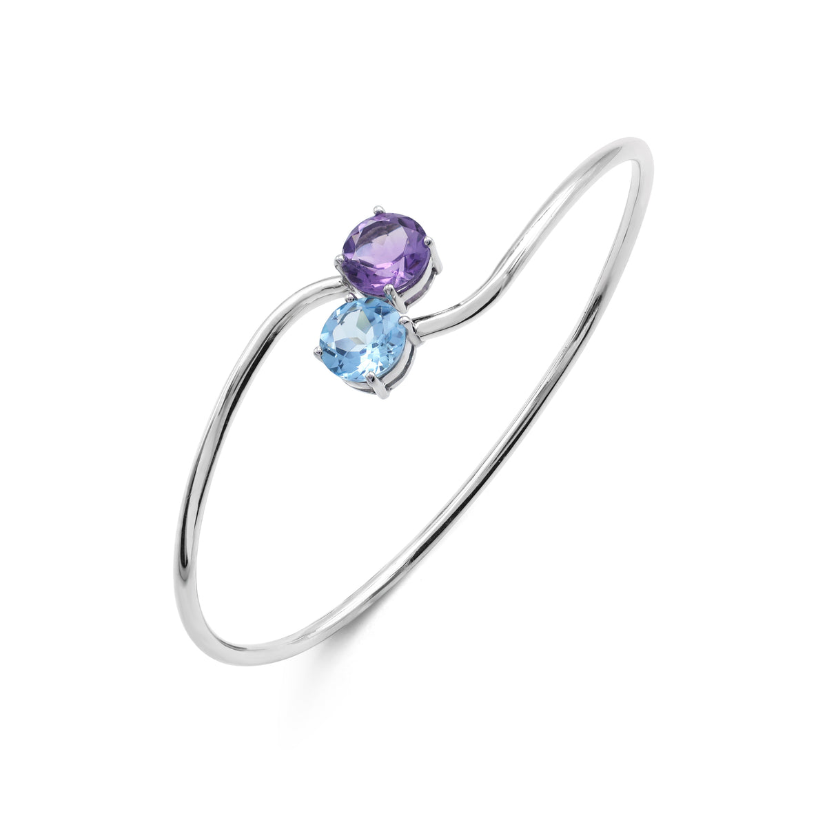 Toi et Moi Bypass Bangle with Blue Topaz & Amethyst in 925 Sterling Silver