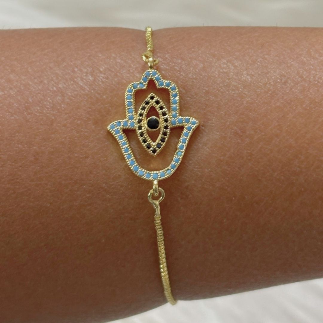 Gold-Plated Evil Eye Adjustable Bracelet