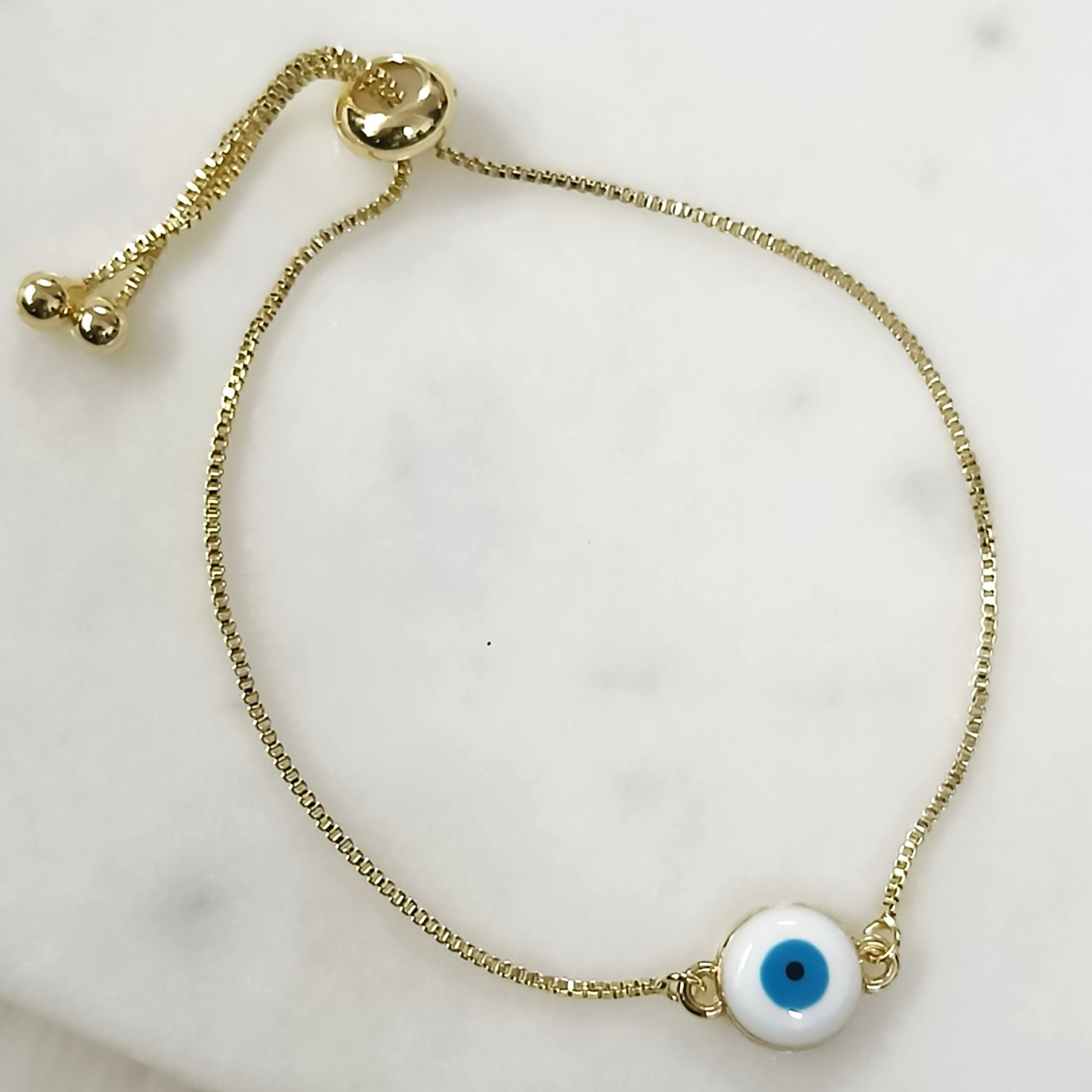 Gold-Plated Evil Eye Adjustable Bracelet