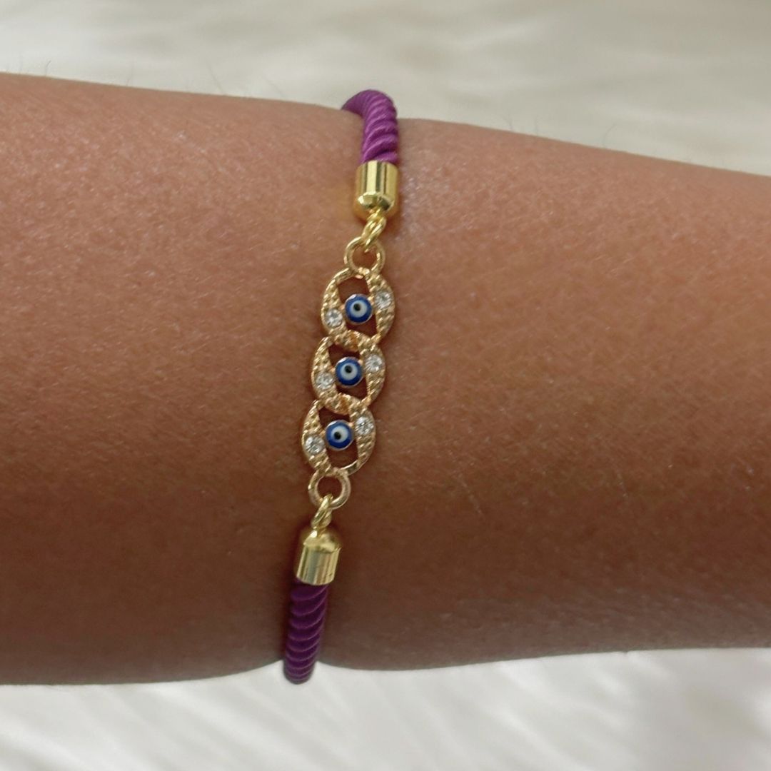 Adjustable Gold-Plated Evil Eye Bracelet