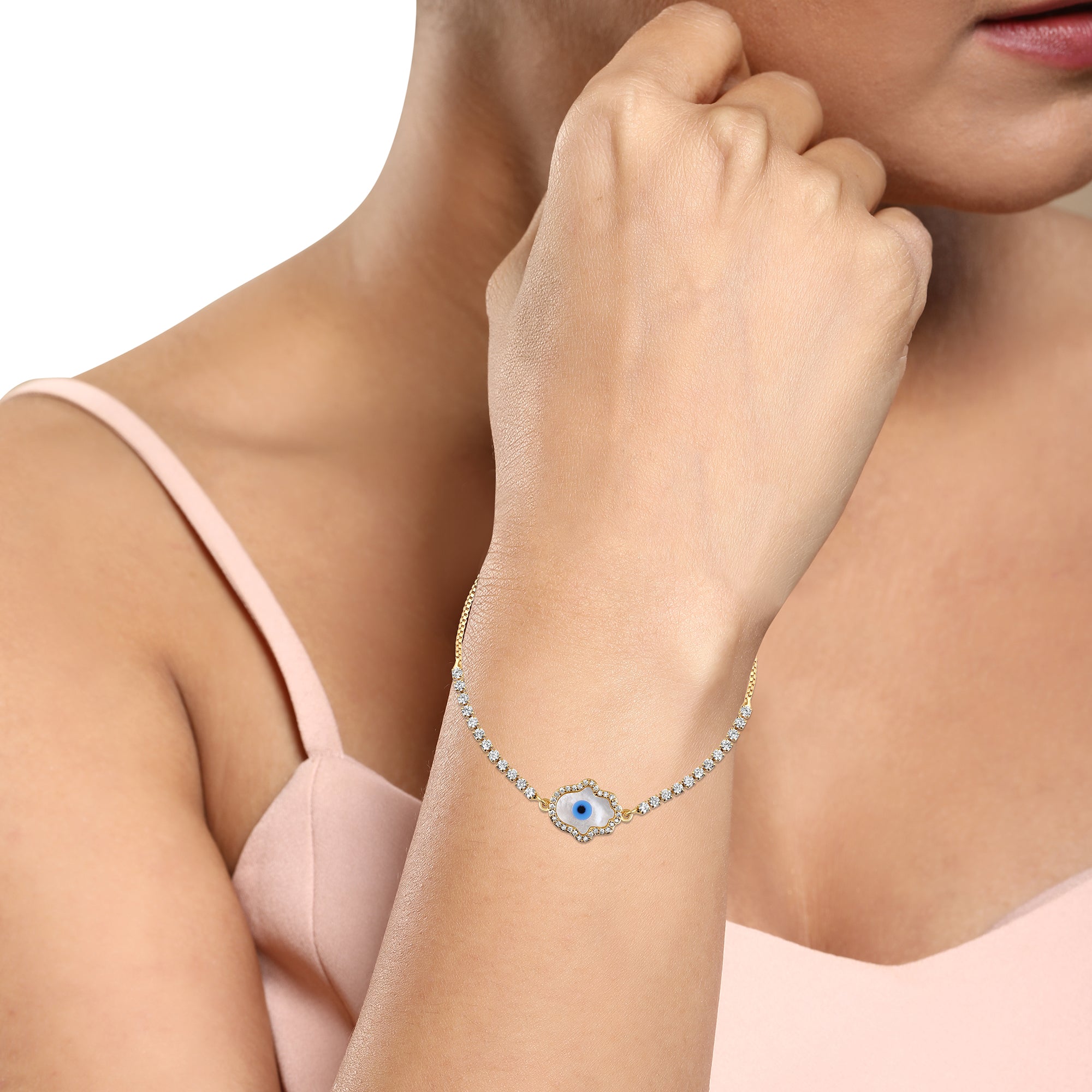 Gold Plated Evil Eye Hamsa Bracelet