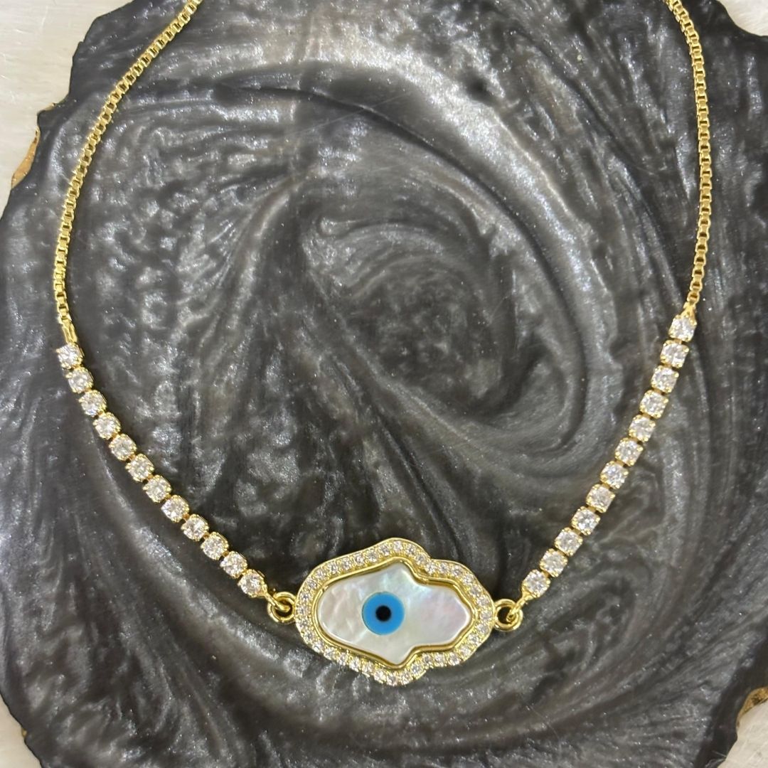 Evil Eye Hamsa Bracelet with Cubic Zirconia
