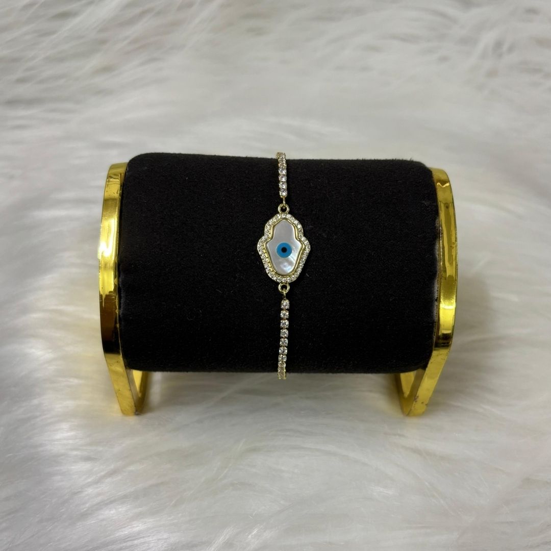 Evil Eye Hamsa Bracelet with Cubic Zirconia