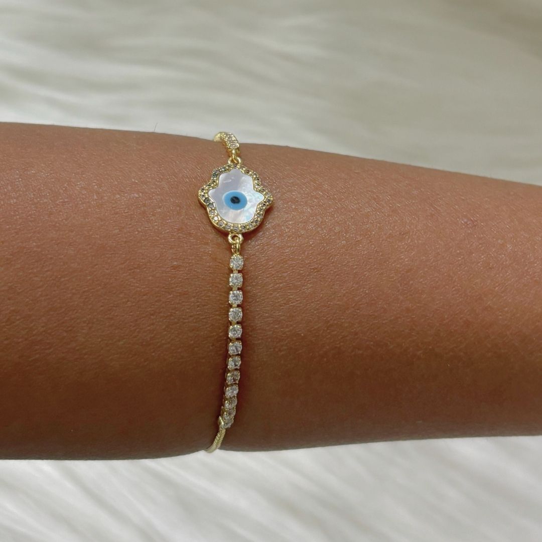 Gold Plated Evil Eye Hamsa Bracelet