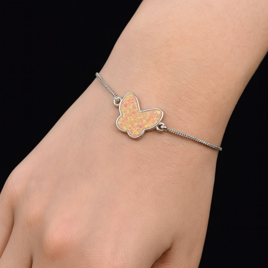 Rhodium-Plated Butterfly Bracelet