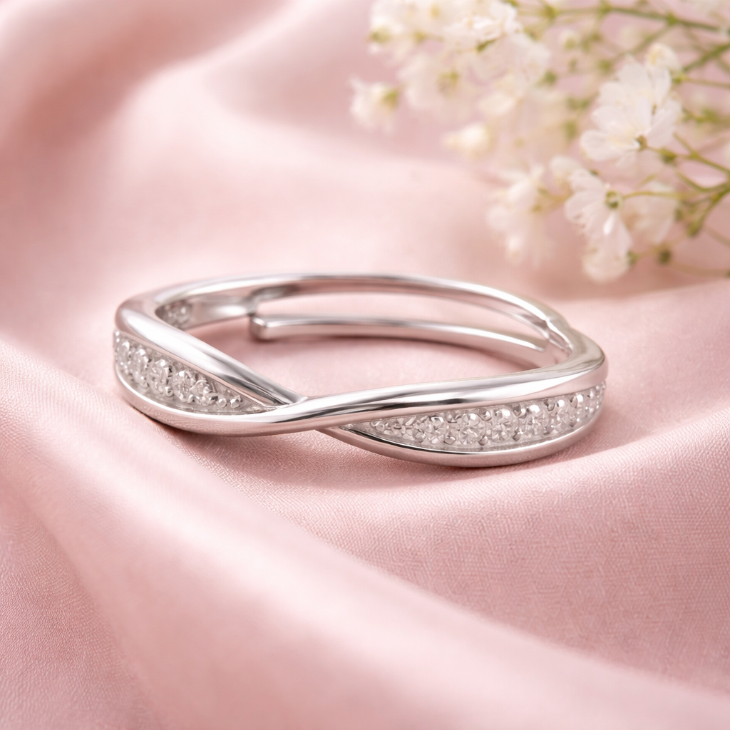 Elegant Crossover CZ Band Ring in 925 Sterling Silver