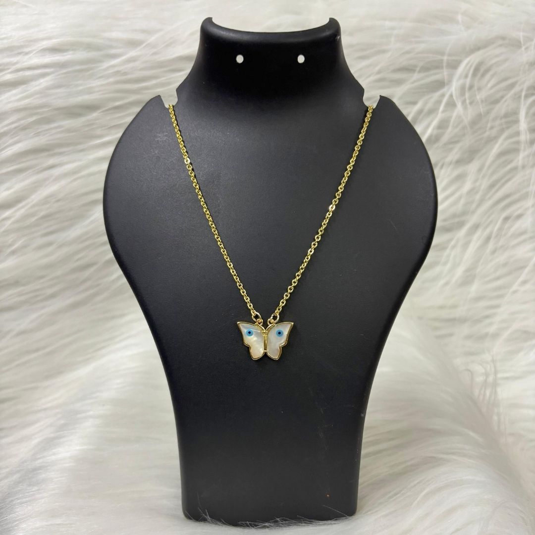 Gold Plated Butterfly Pendant with Evil Eye