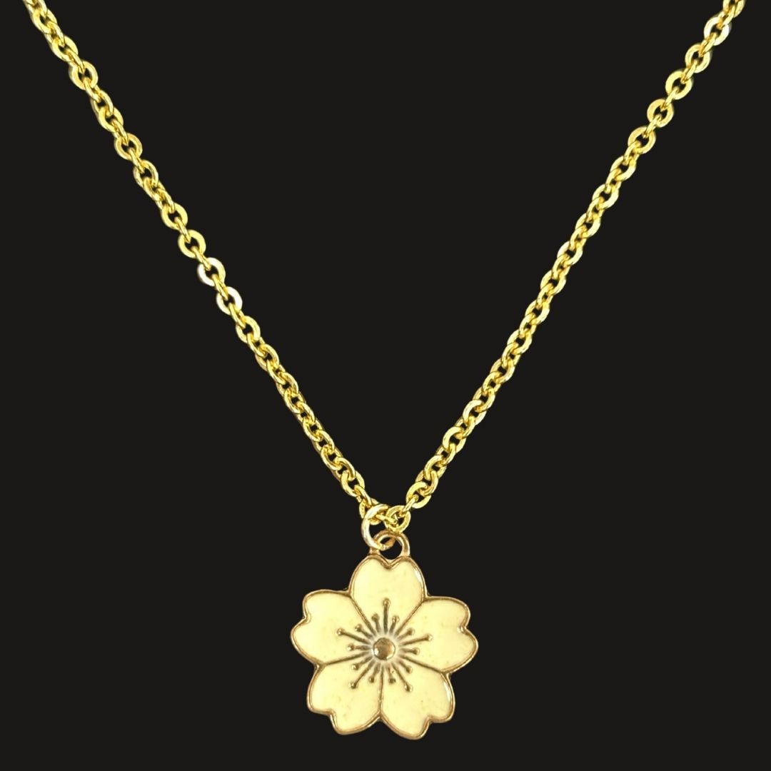 Gold Plated Beige Flower Pendant Necklace