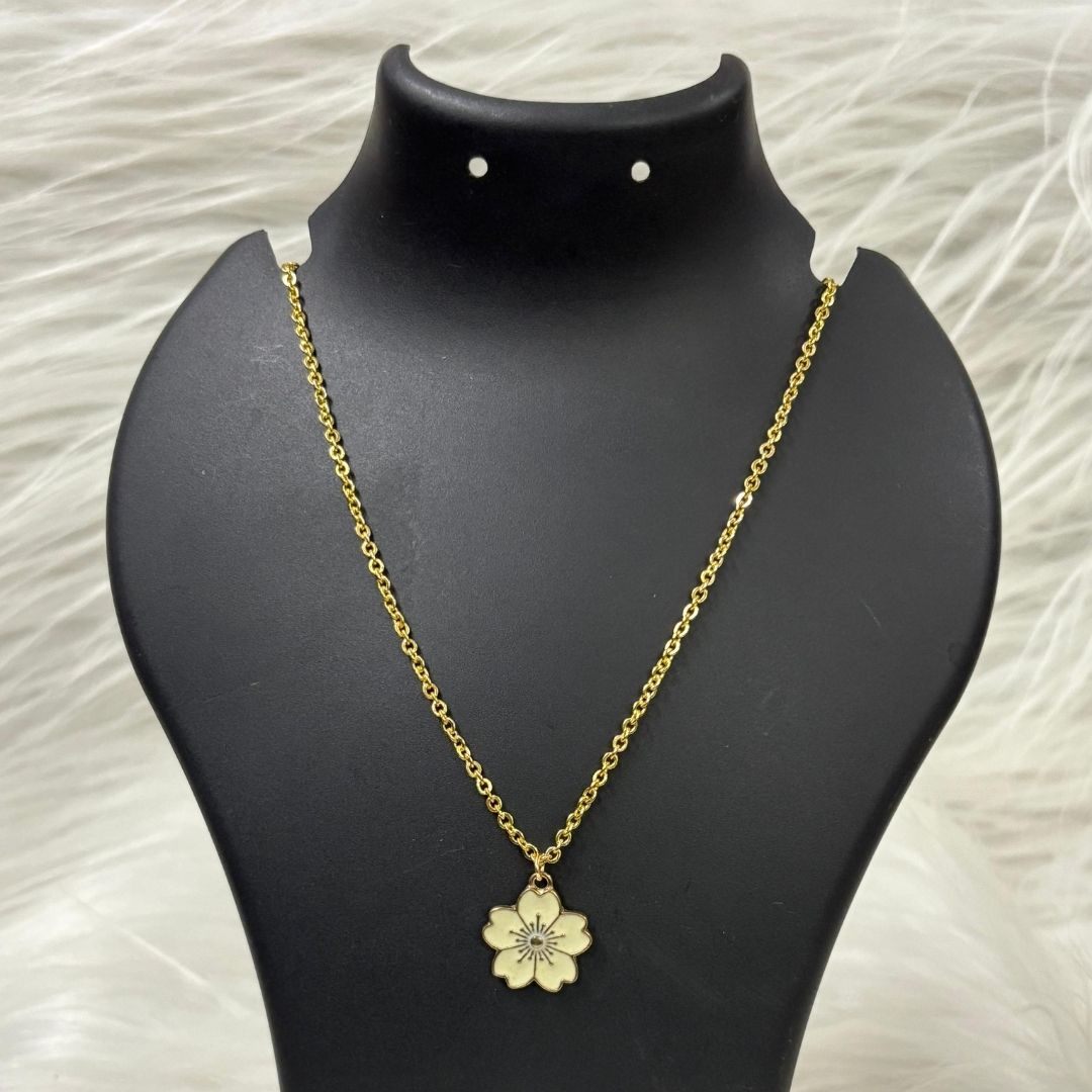 Gold Plated Beige Flower Pendant Necklace