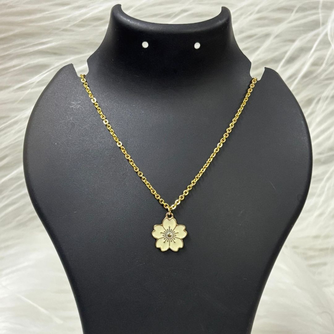 Gold Plated Beige Flower Pendant Necklace