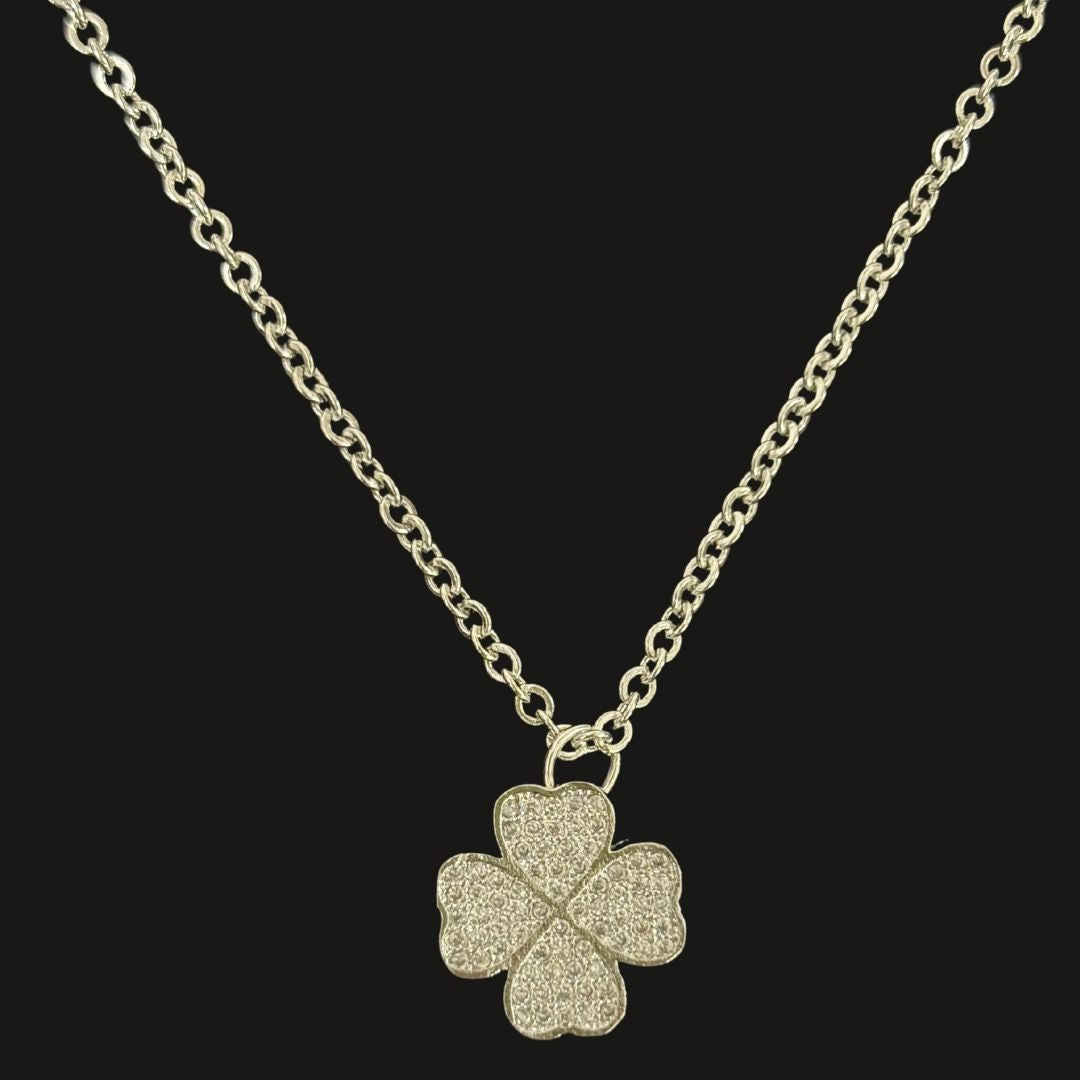 Rhodium Plated Clover Pendant with CZ Stones
