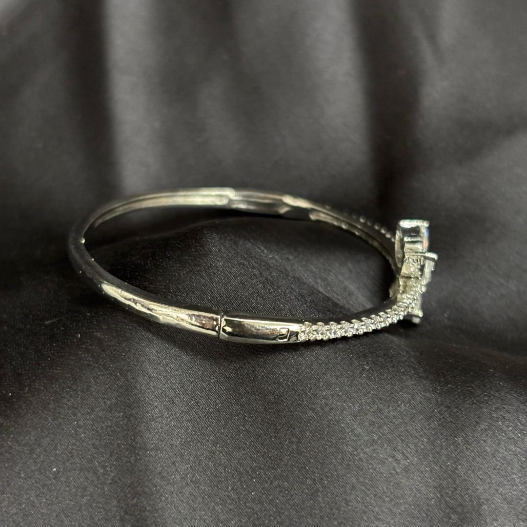 Rhodium-Plated Cubic Zirconia Butterfly Bangle