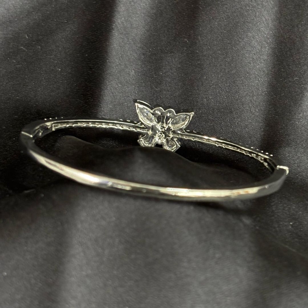 Rhodium-Plated Cubic Zirconia Butterfly Bangle