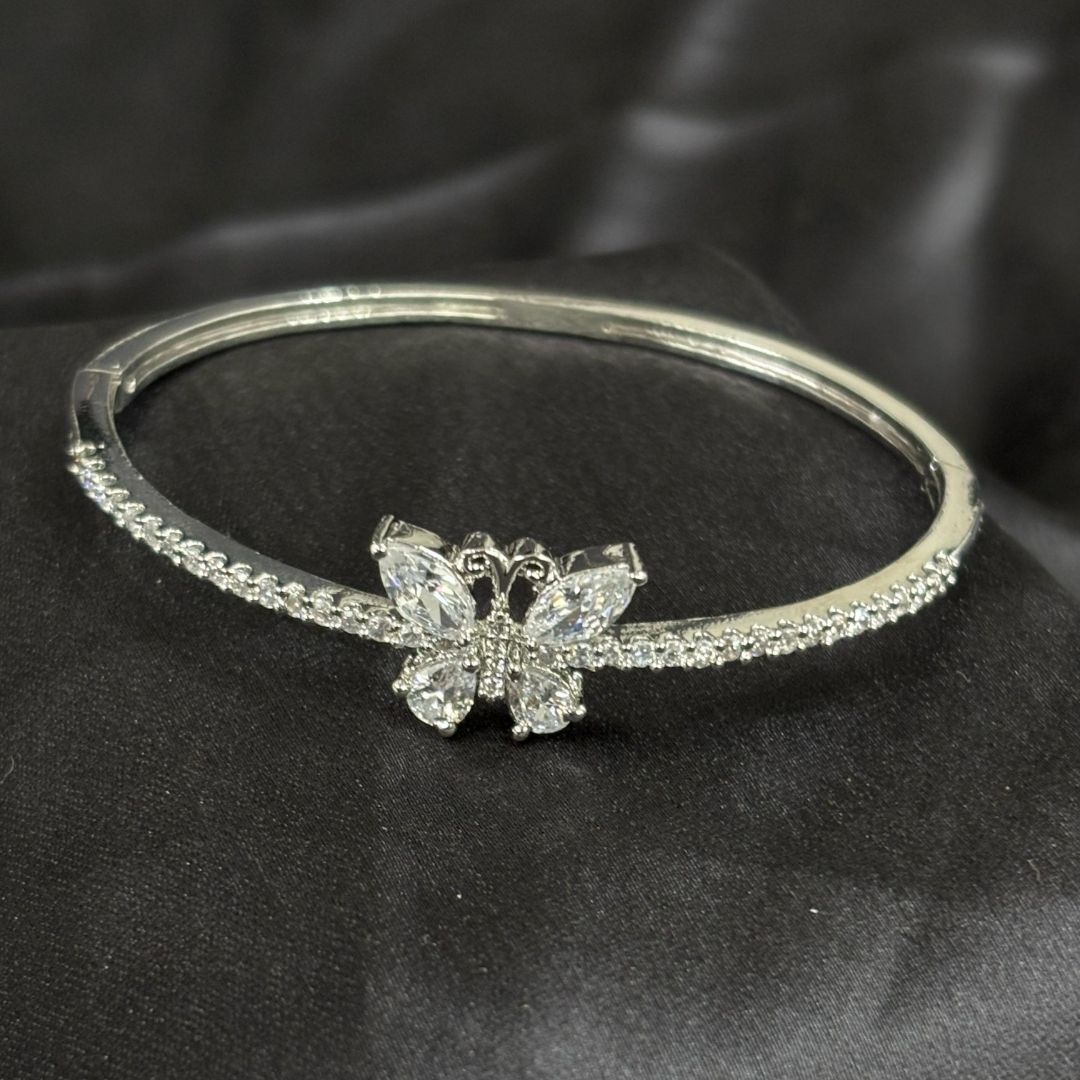 Rhodium-Plated Cubic Zirconia Butterfly Bangle