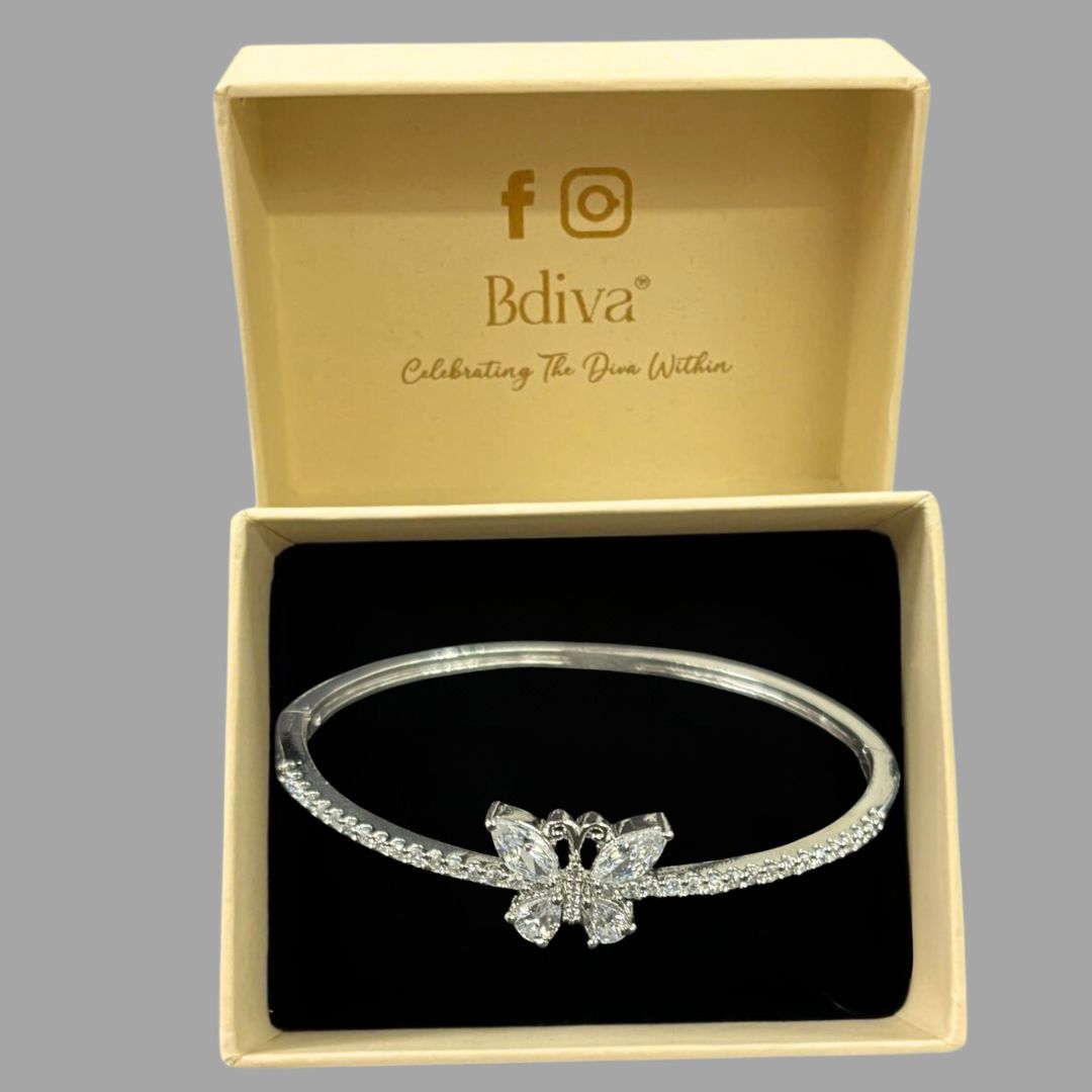 Rhodium-Plated Cubic Zirconia Butterfly Bangle