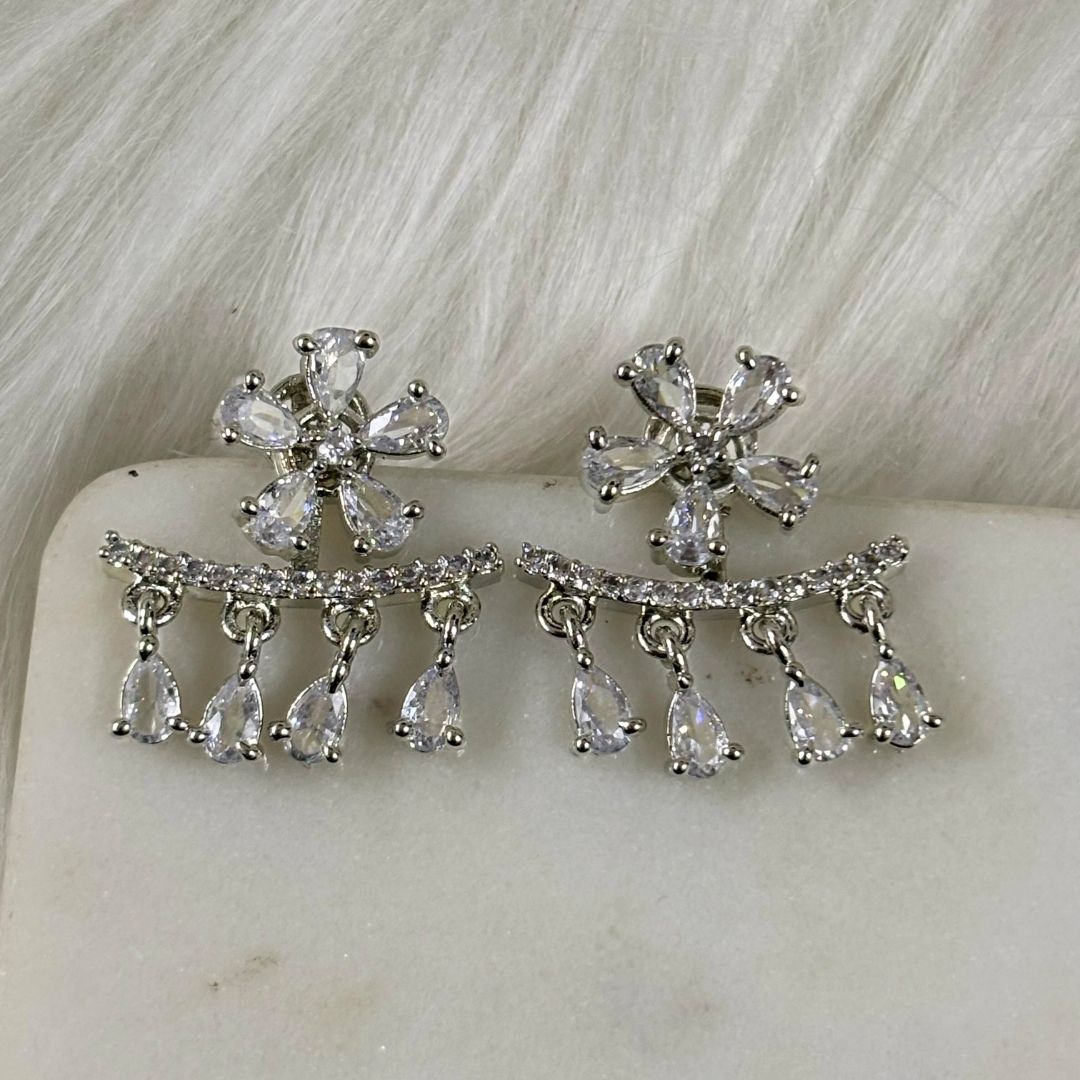 Rhodium Plated Cubic Zirconia Earring
