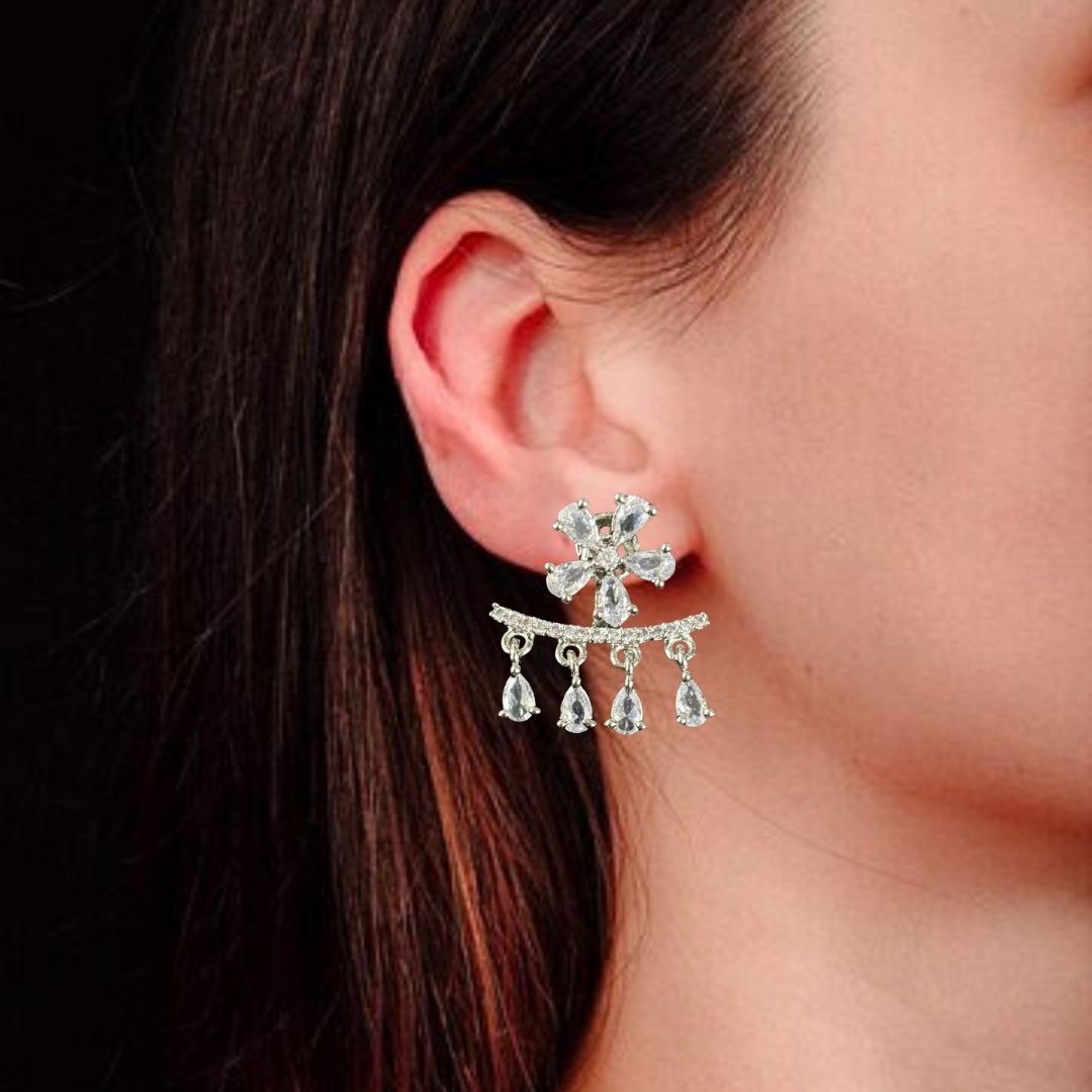 Rhodium Plated Cubic Zirconia Earring