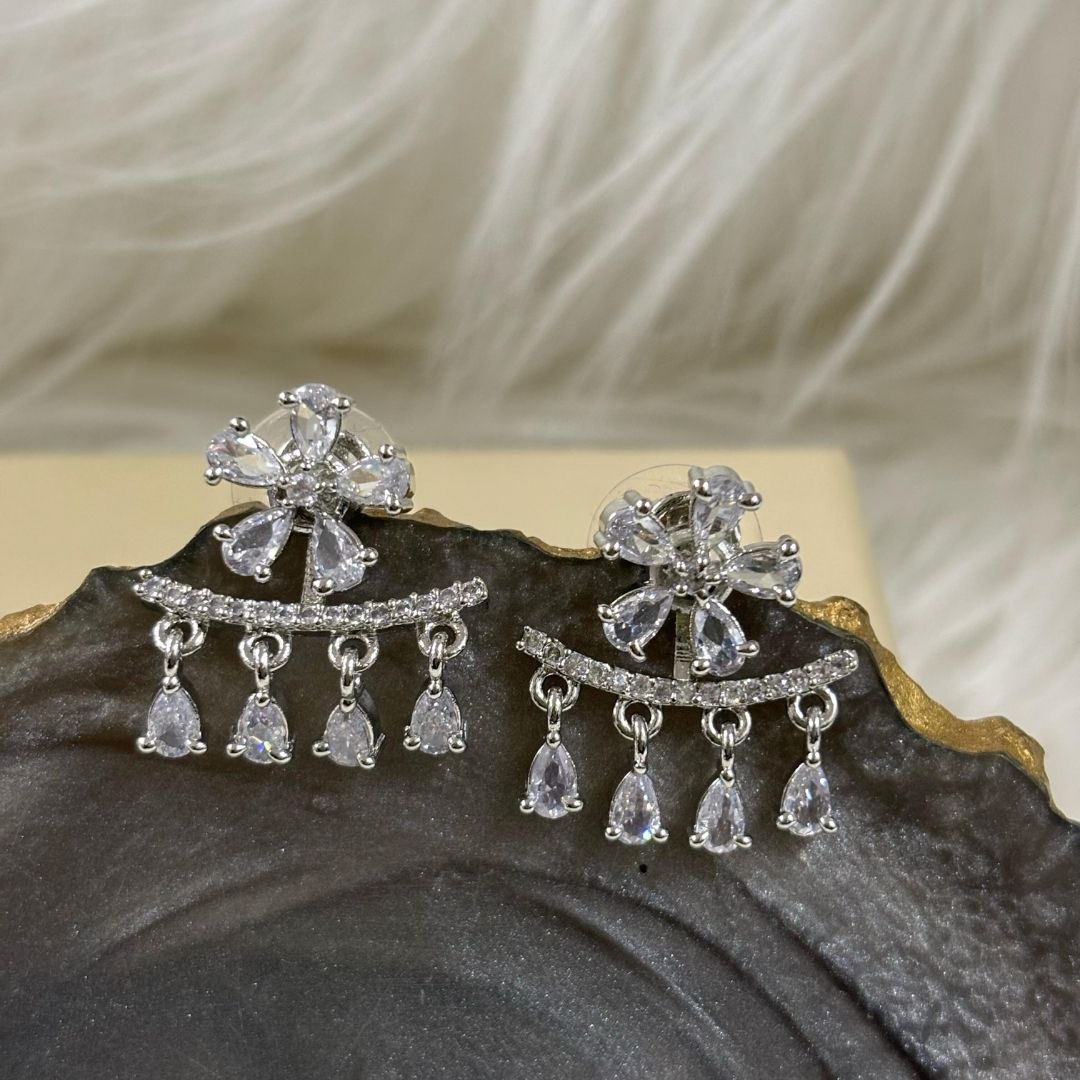 Rhodium Plated Cubic Zirconia Earring