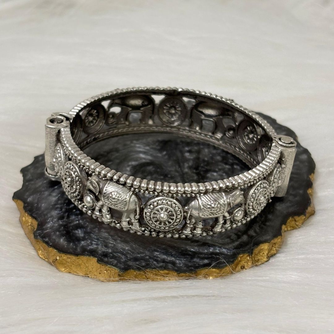 Oxidized Elephant Statement Bangle