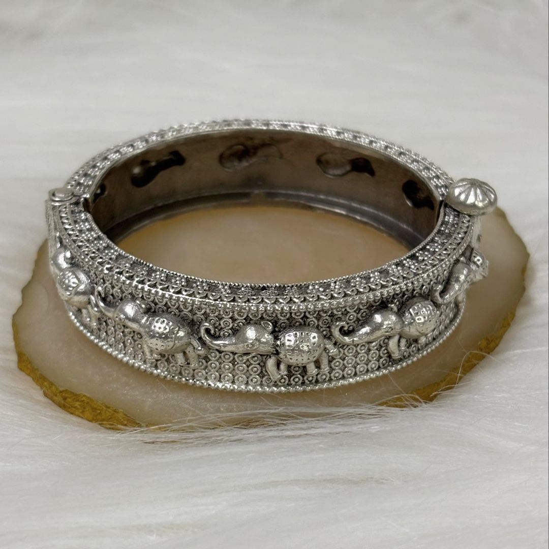 Oxidized Elephant Statement Bangle