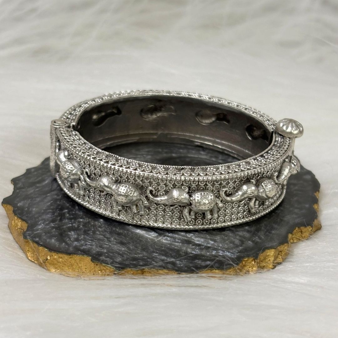 Oxidized Elephant Statement Bangle