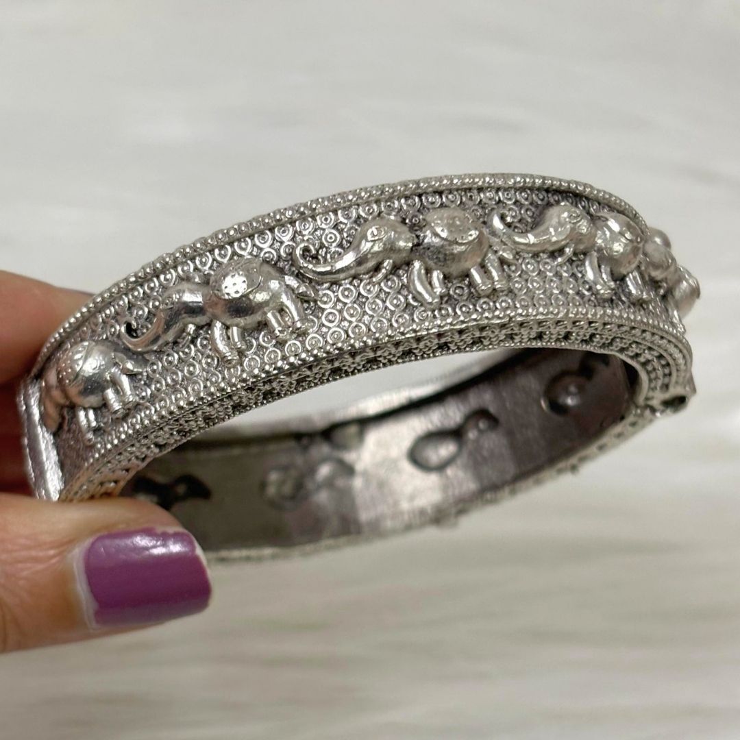 Oxidized Elephant Statement Bangle