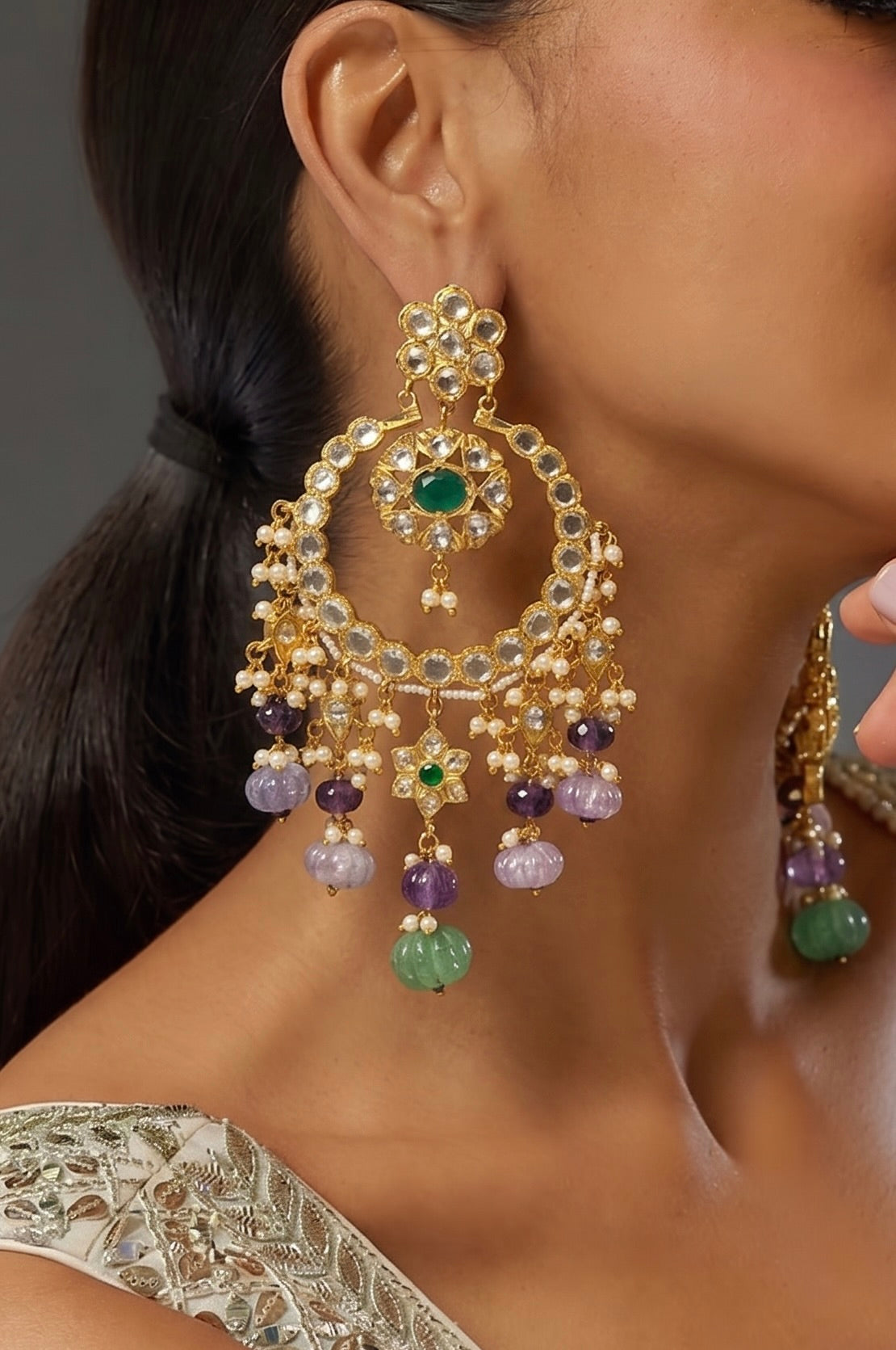Crystal & Bead Chandbali Earrings