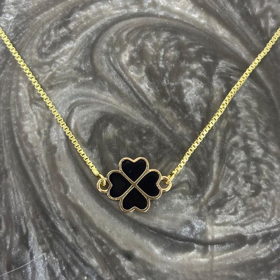 Black Enamel Clover Leaf Bracelet