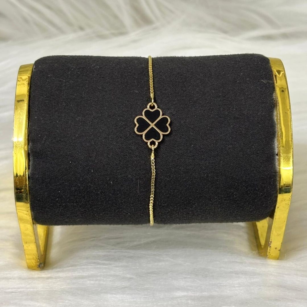 Black Enamel Clover Leaf Bracelet