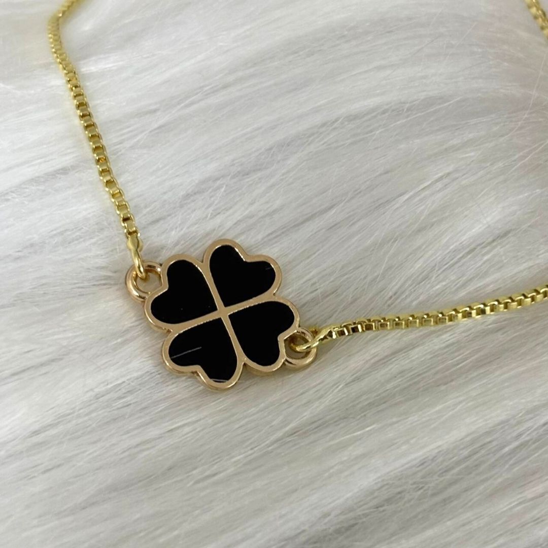 Black Enamel Clover Leaf Bracelet