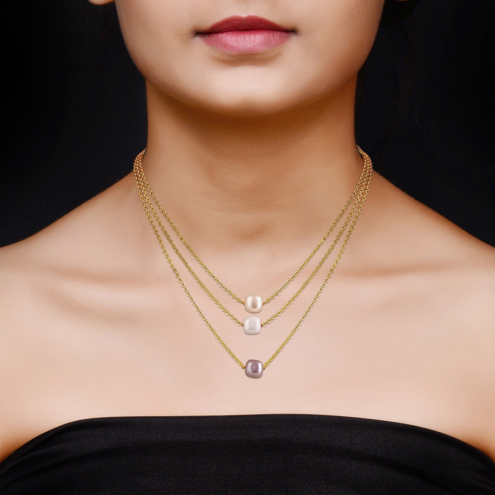 3-Layered Gold-Plated Pearl Necklace