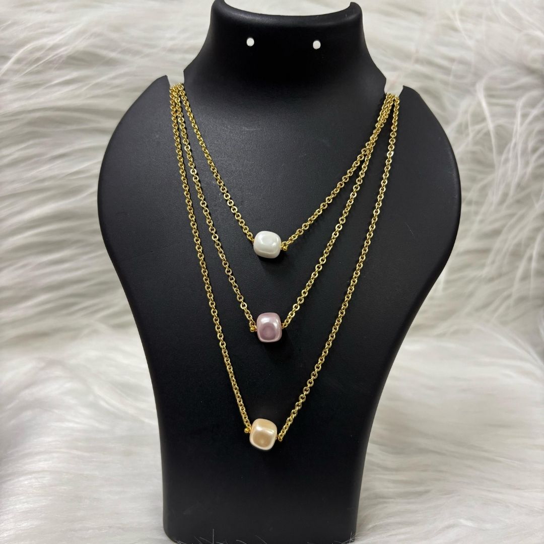 3-Layered Gold-Plated Pearl Necklace