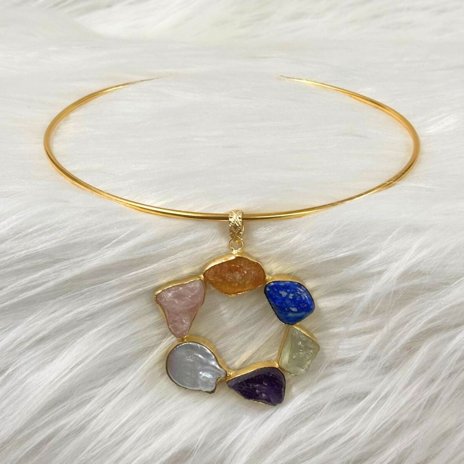 Circle Gold-Plated Multi-Stone Necklace