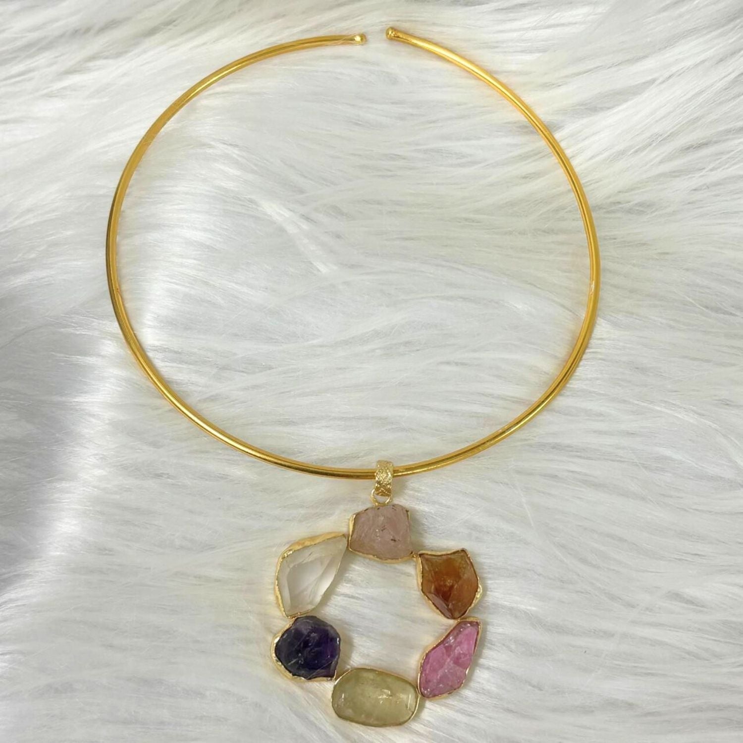 Circle Gold-Plated Multi-Stone Necklace