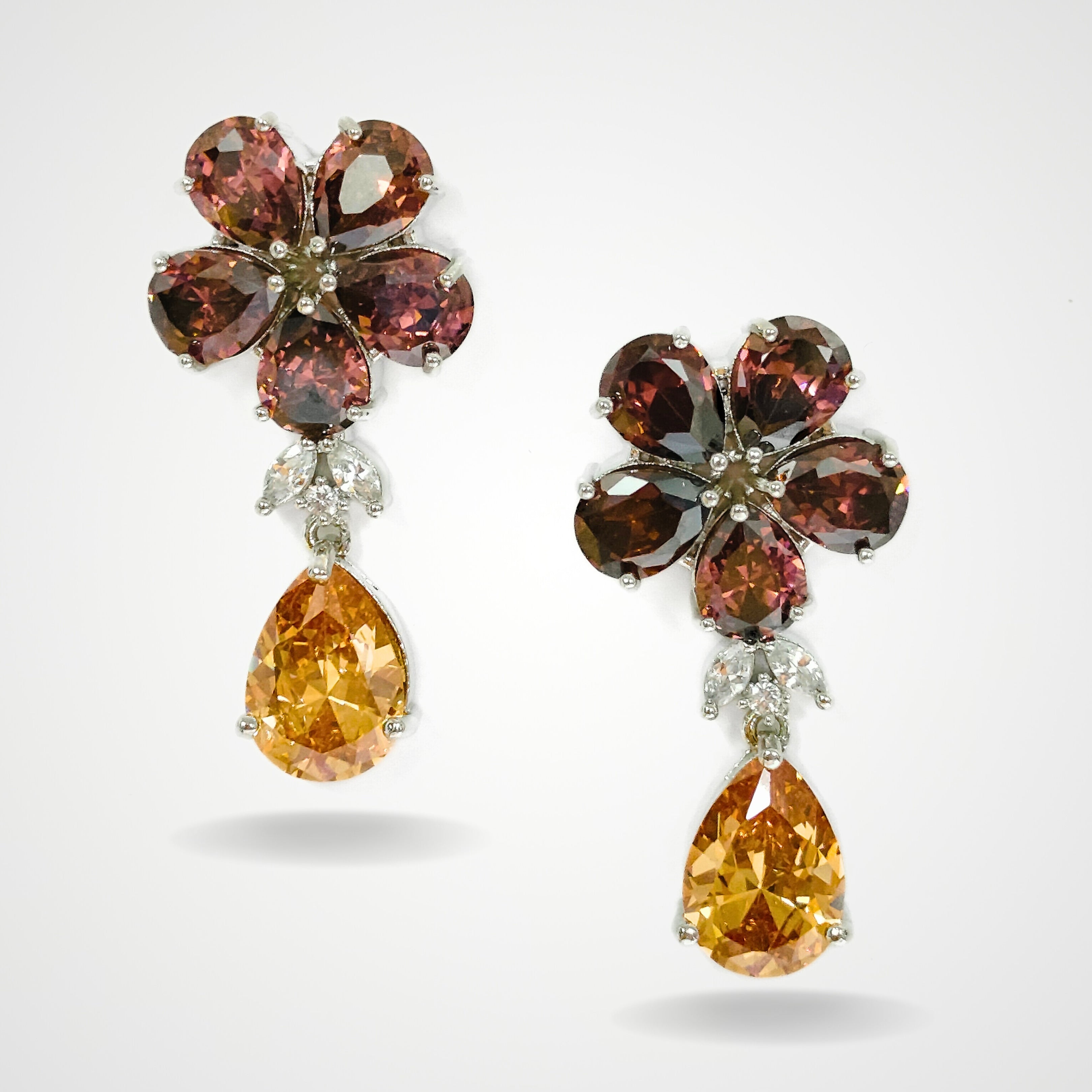 Rhodium Plated Gemstone Earring