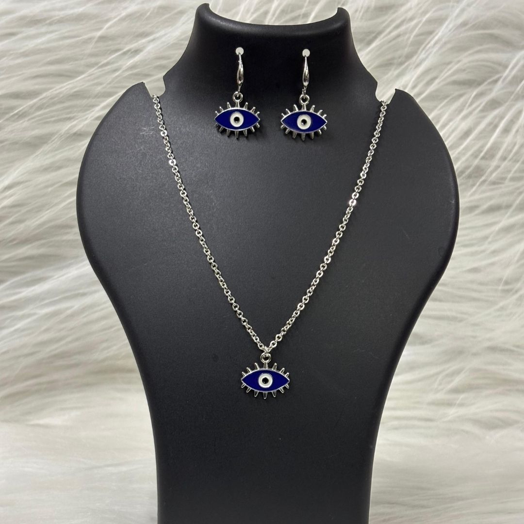 Rhodium-Plated Evil Eye Pendant Set