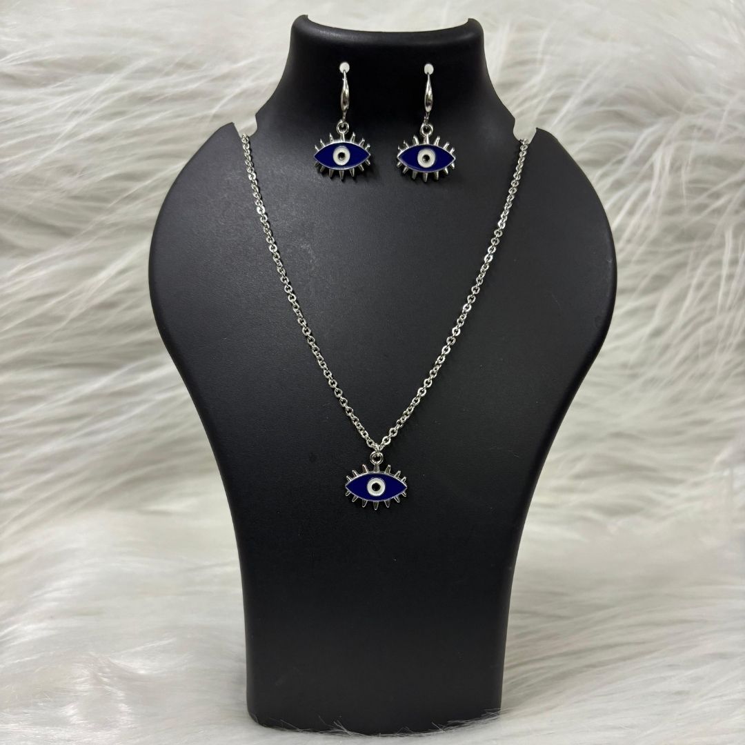 Rhodium-Plated Evil Eye Pendant Set