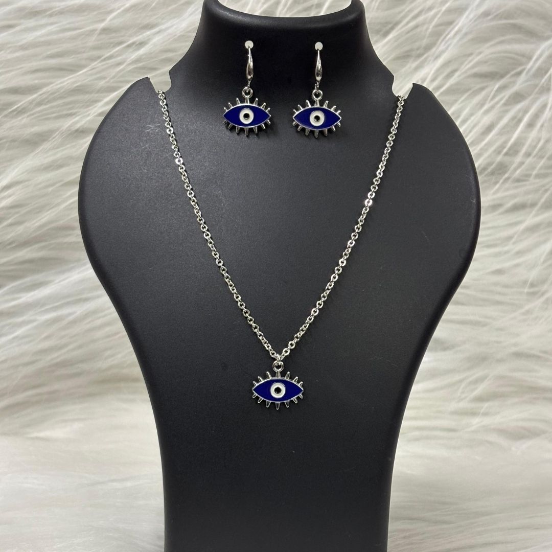 Rhodium-Plated Evil Eye Pendant Set