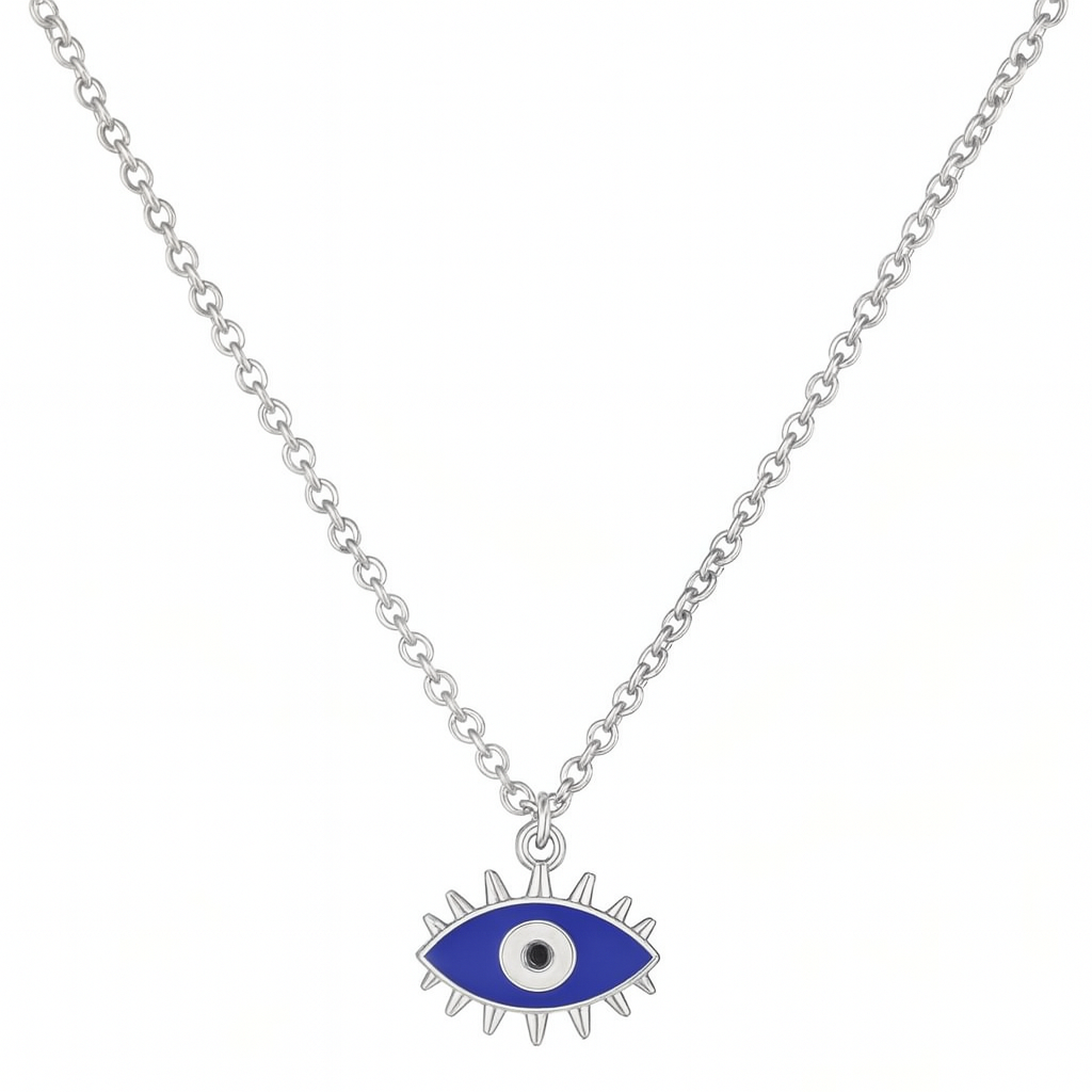 Rhodium-Plated Evil Eye Pendant Set