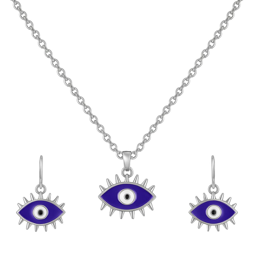 Rhodium-Plated Evil Eye Pendant Set
