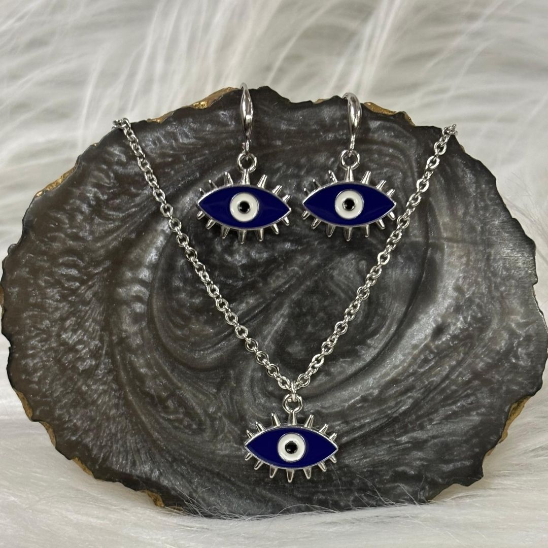 Rhodium-Plated Evil Eye Pendant Set
