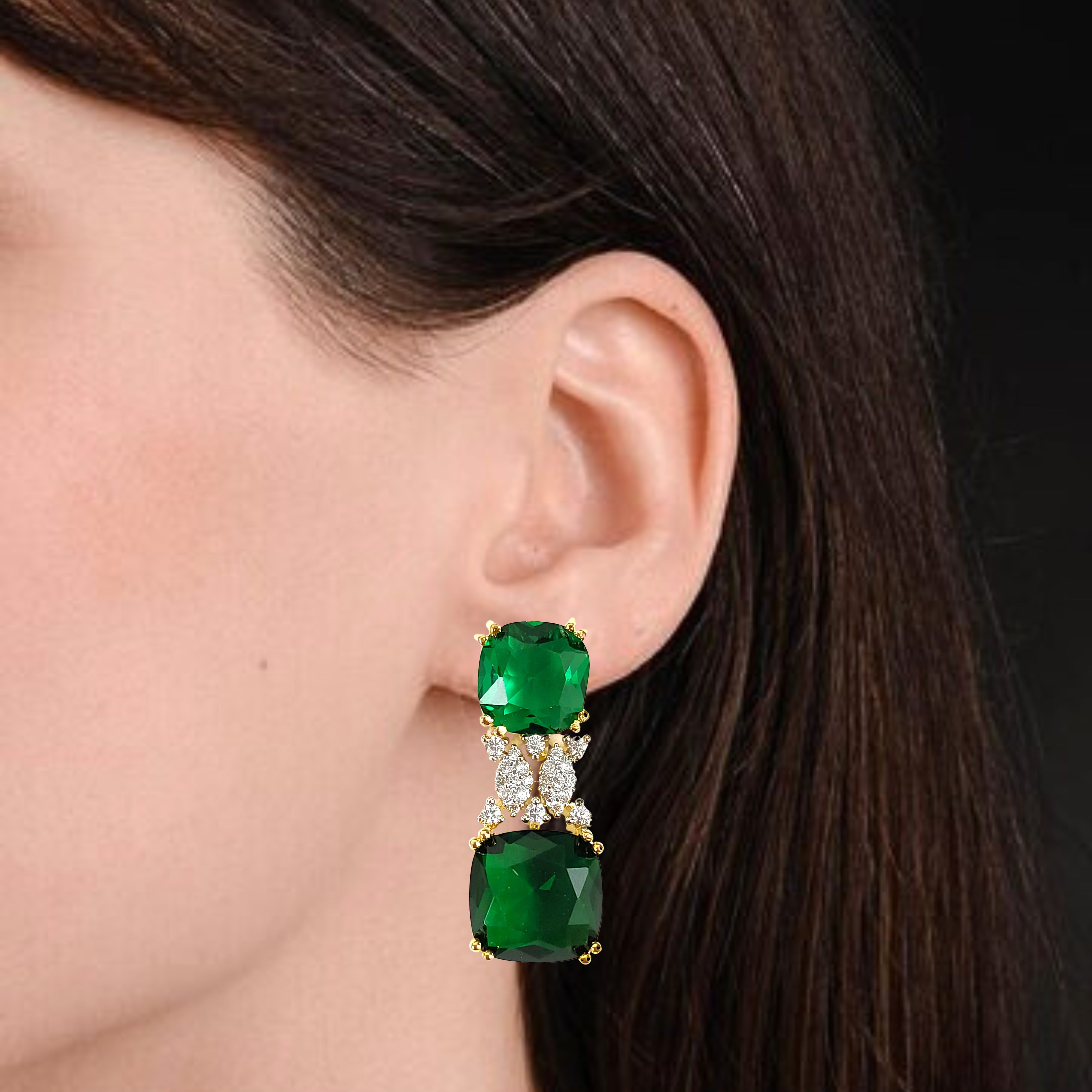 Gold Plated Green Topaz Earrings