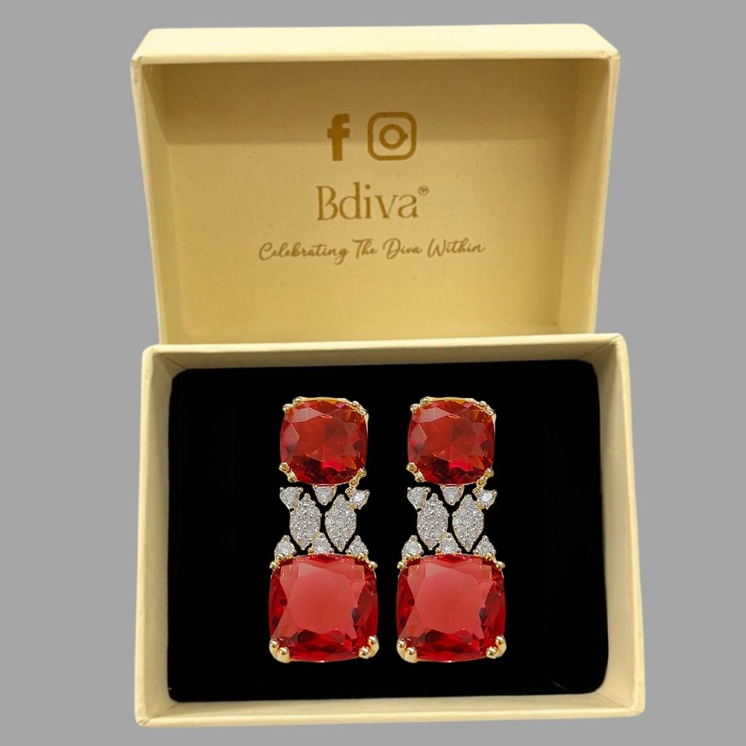 Gold Plated Red Ruby Earrings
