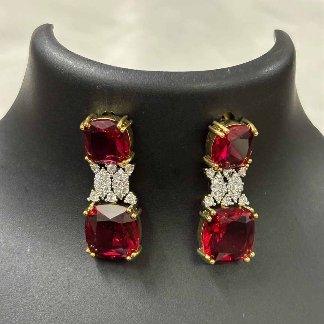Gold Plated Red Ruby Earrings