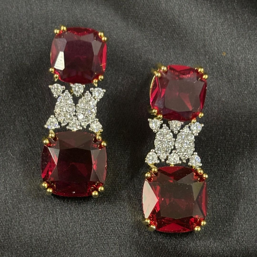 Gold Plated Red Ruby Earrings