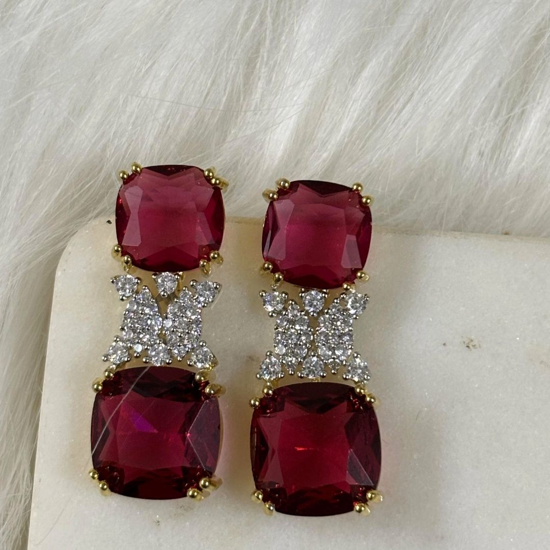 Gold Plated Red Ruby Earrings