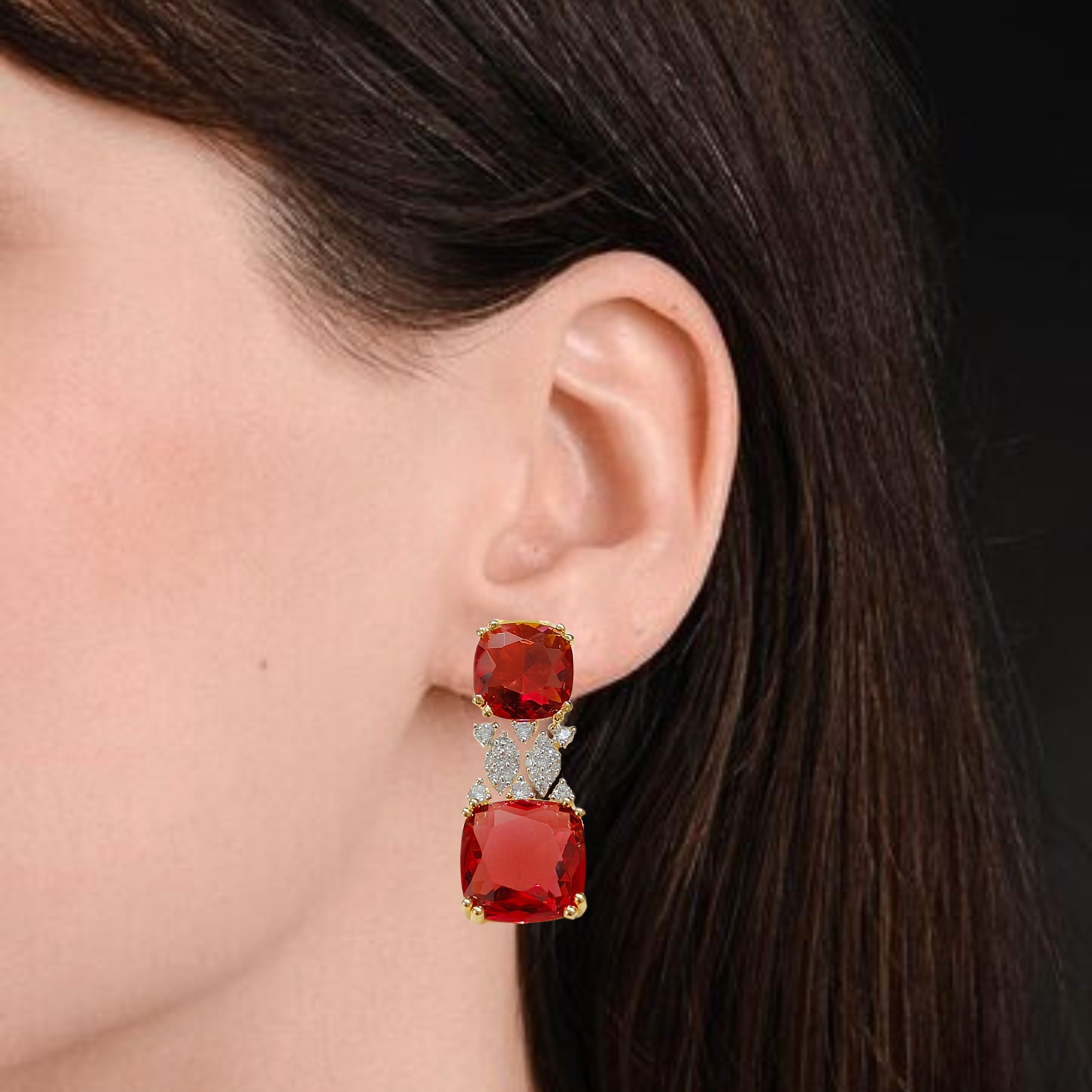 Gold Plated Red Ruby Earrings