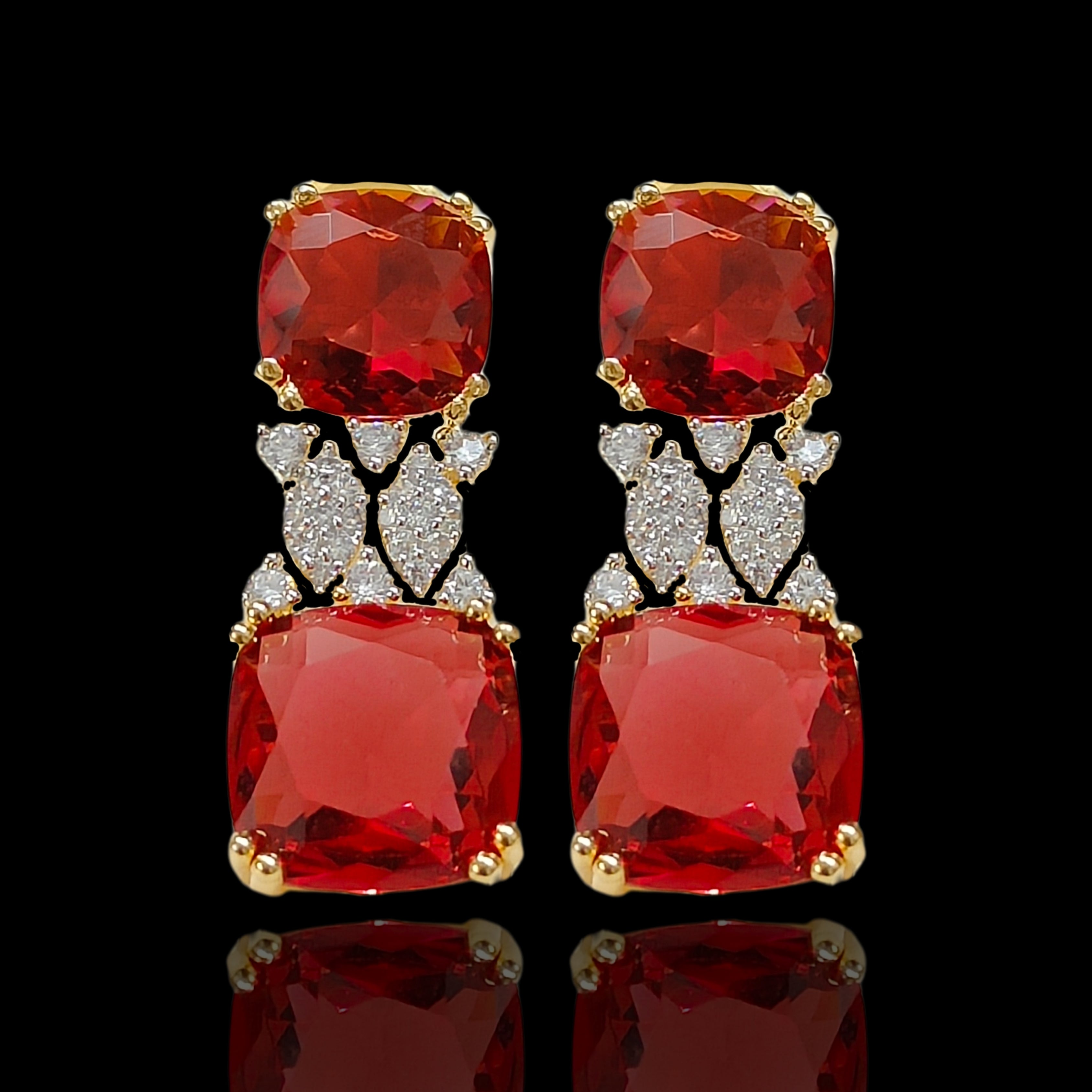 Gold Plated Red Ruby Earrings