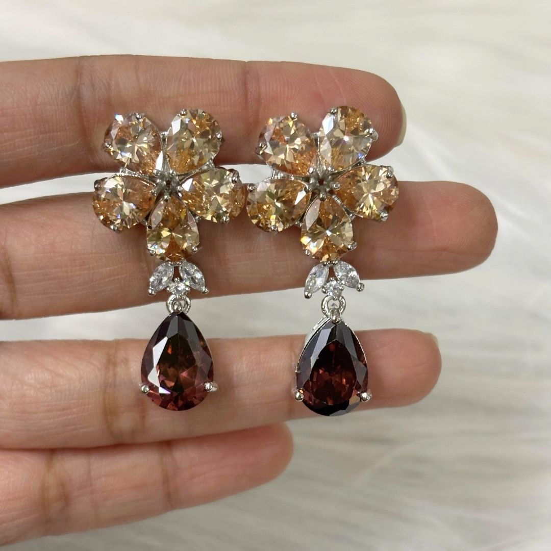 Rhodium Plated Gemstone Earring