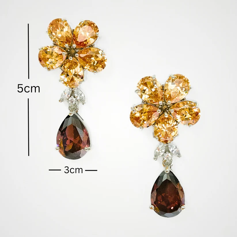 Rhodium Plated Gemstone Earring